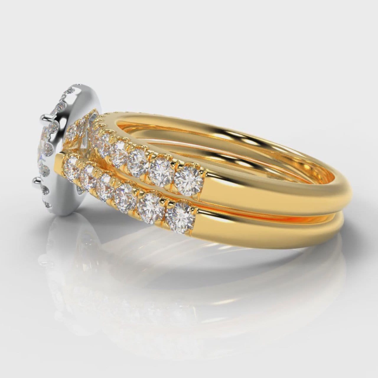 Micropavé Oval Diamond Halo Bridal Set - Two Tone Yellow Gold