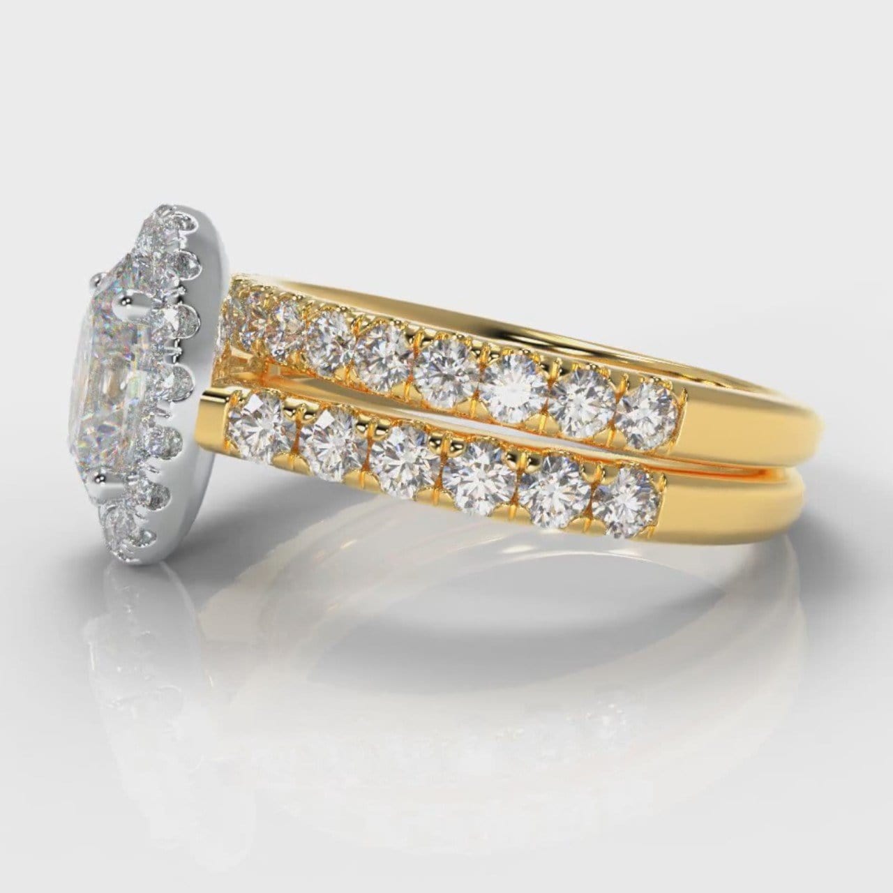 Micropavé Oval Diamond Halo Bridal Set - Two Tone Yellow Gold
