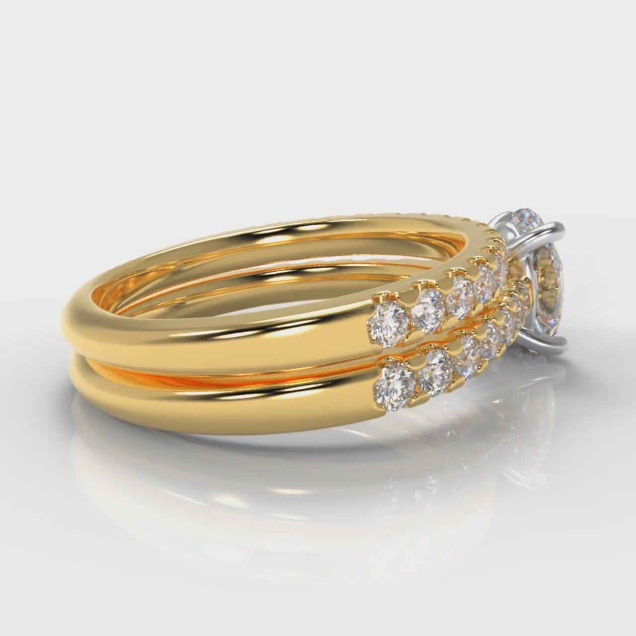 Carrée Micropavé Oval Diamond Bridal Set - Yellow Gold
