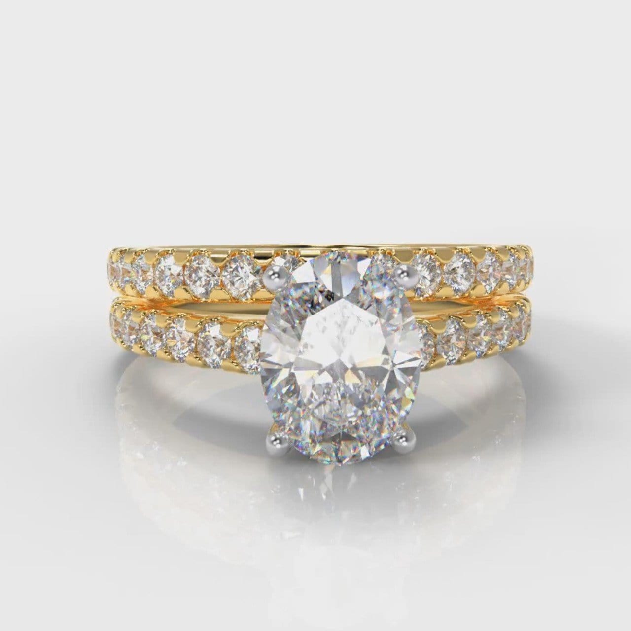Carrée Micropavé Oval Diamond Bridal Set - Yellow Gold