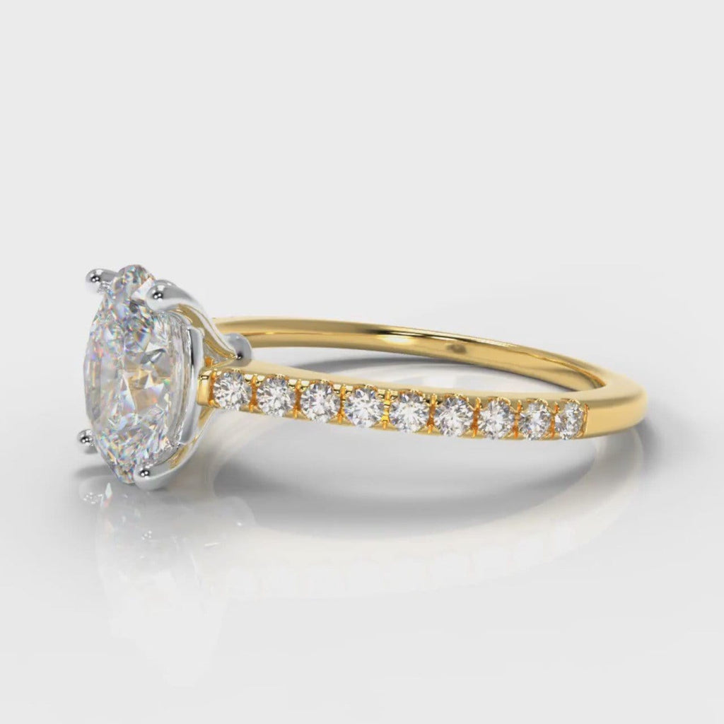 Petite Micropavé Oval Diamond Engagement Ring - Yellow Gold