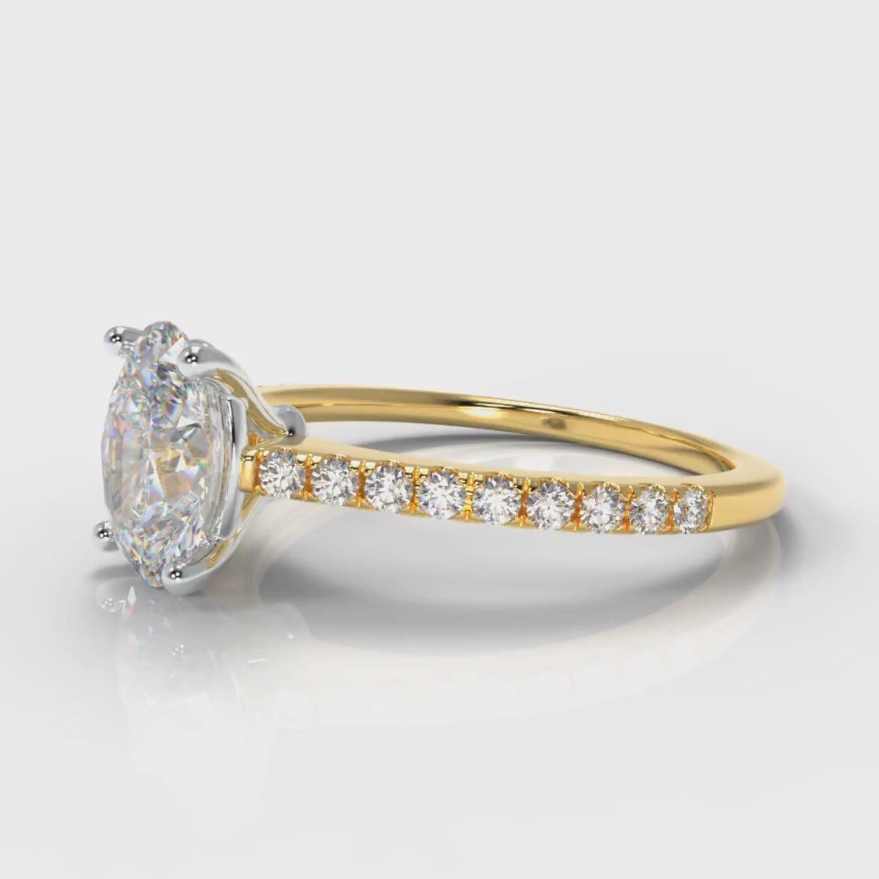 Petite Micropavé Oval Diamond Engagement Ring - Yellow Gold