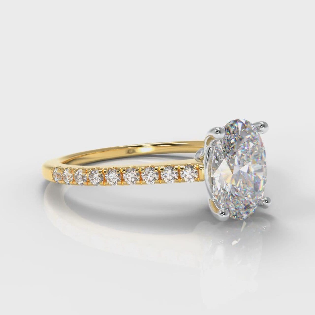Petite Micropavé Oval Diamond Engagement Ring - Yellow Gold