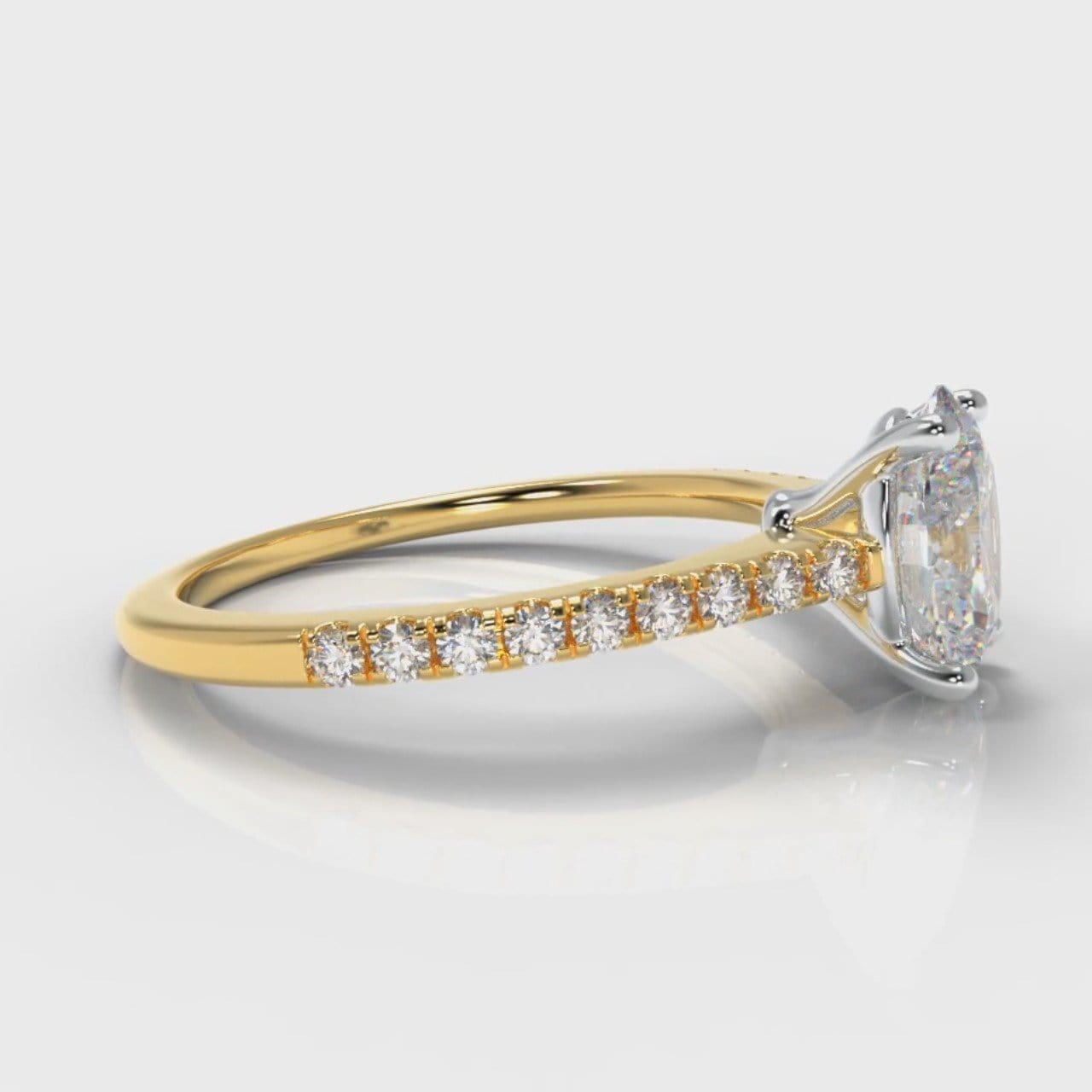 Petite Micropavé Oval Diamond Engagement Ring - Yellow Gold