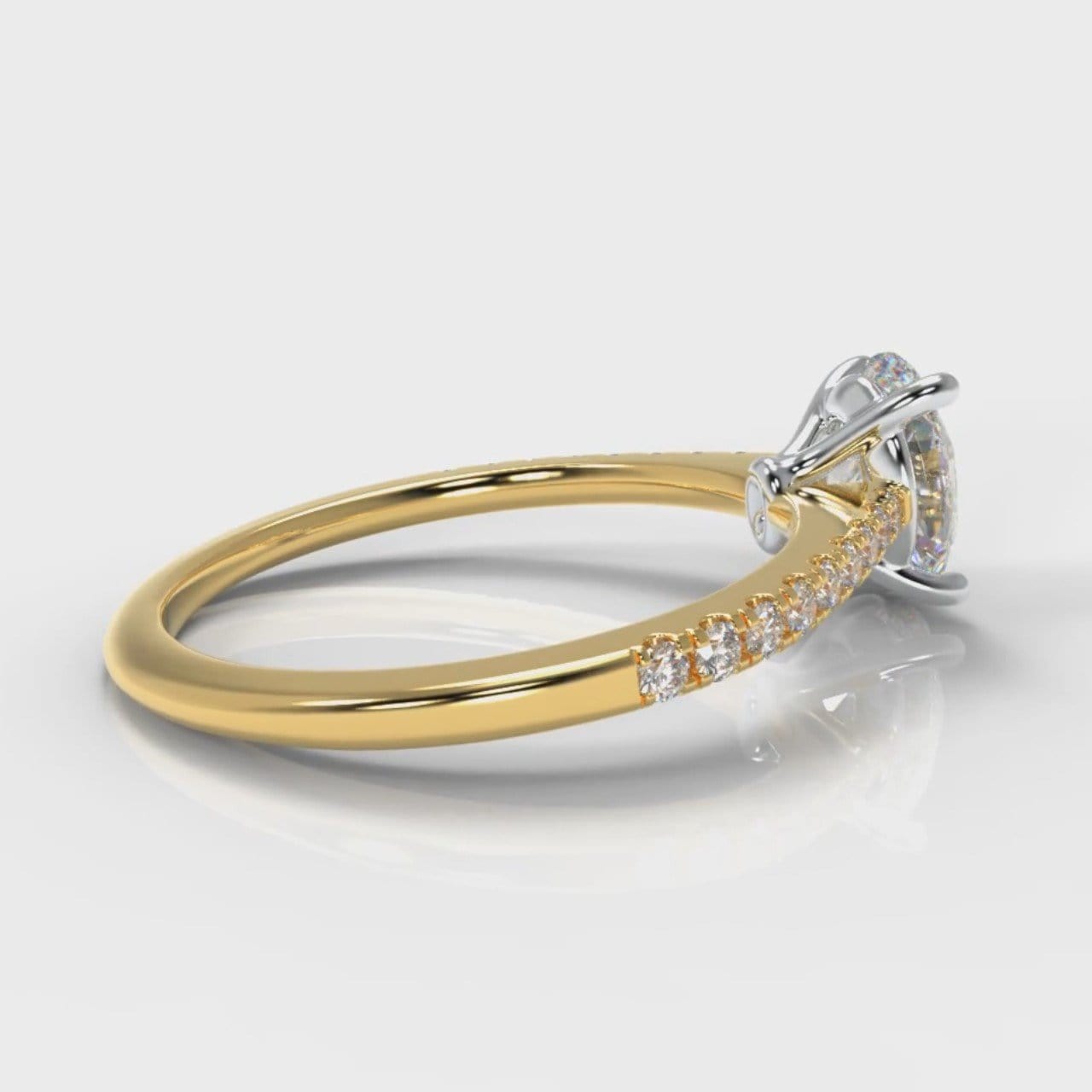 Petite Micropavé Oval Diamond Engagement Ring - Yellow Gold