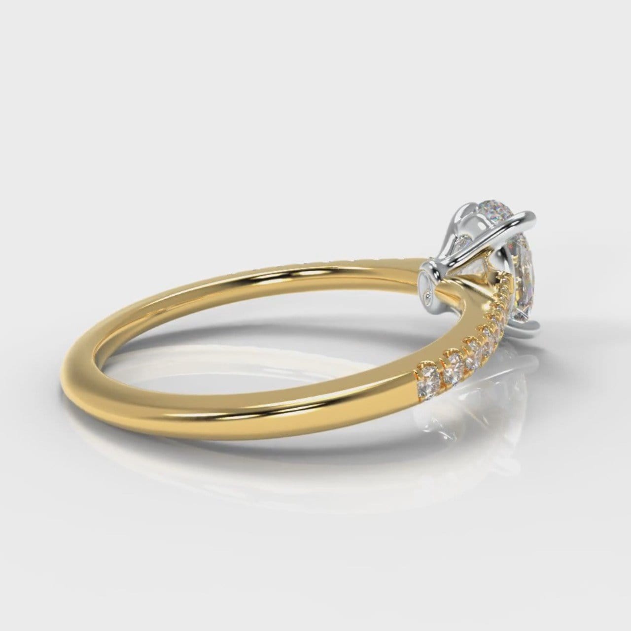 Petite Micropavé Oval Diamond Engagement Ring - Yellow Gold
