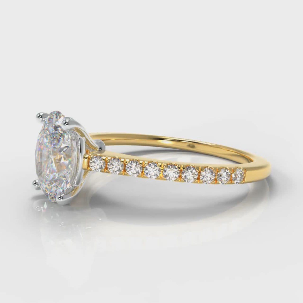 Petite Micropavé Oval Diamond Engagement Ring - Yellow Gold