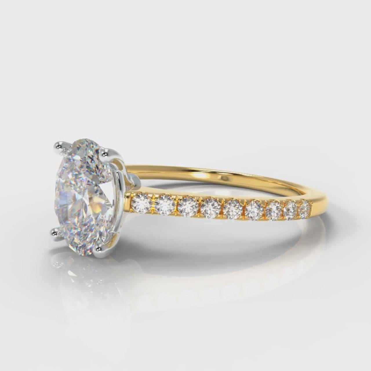Petite Micropavé Oval Diamond Engagement Ring - Yellow Gold