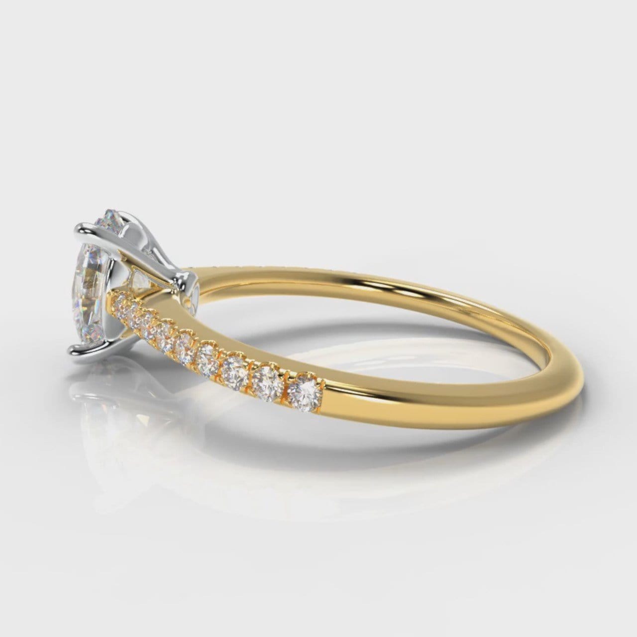 Petite Micropavé Oval Diamond Engagement Ring - Yellow Gold