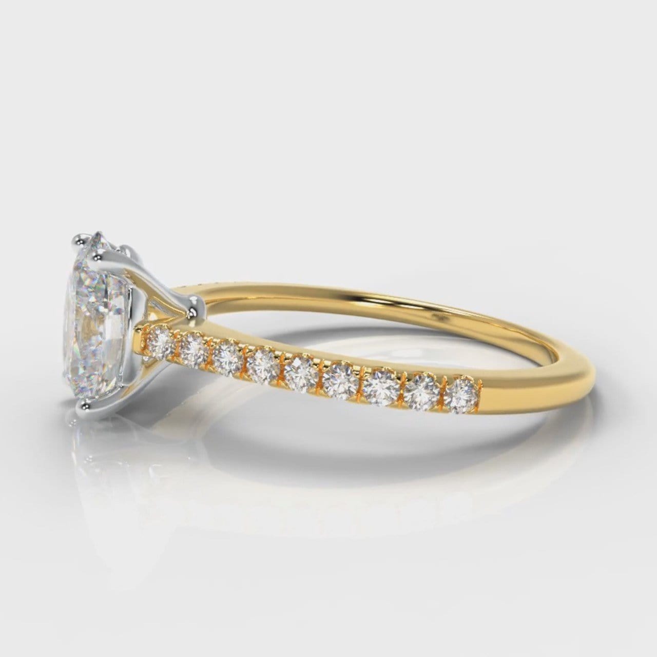 Petite Micropavé Oval Diamond Engagement Ring - Yellow Gold