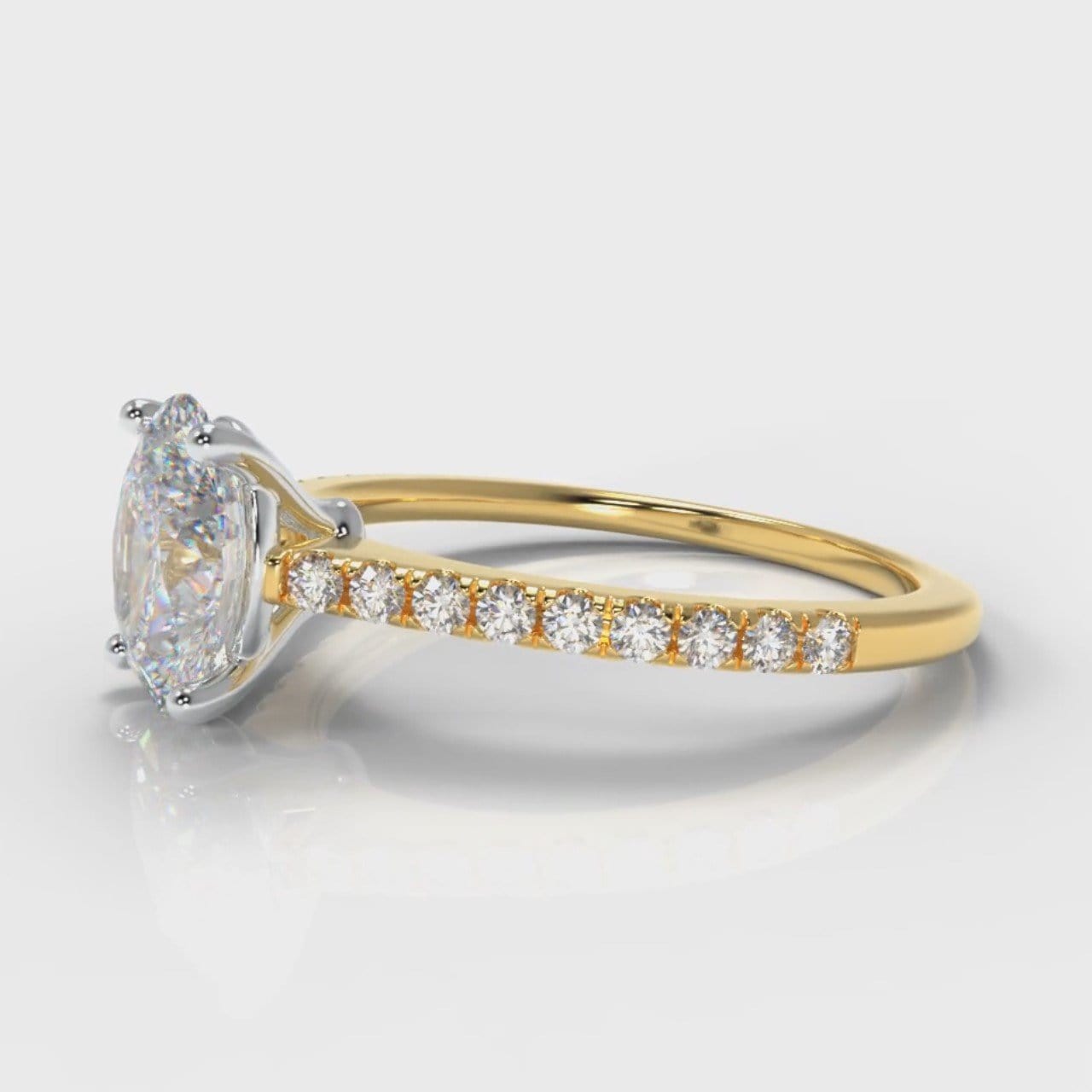 Petite Micropavé Oval Diamond Engagement Ring - Yellow Gold