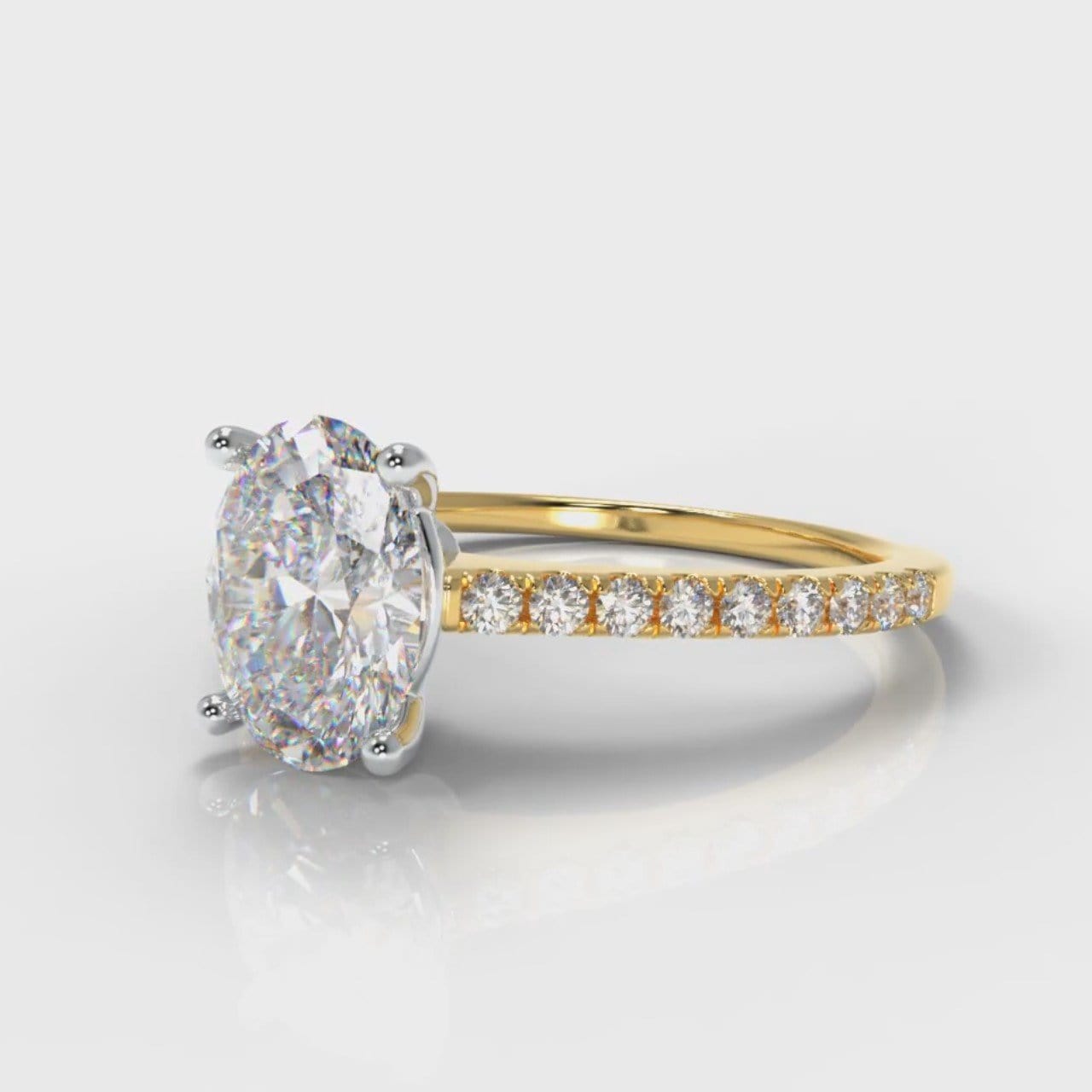 Petite Micropavé Oval Diamond Engagement Ring - Yellow Gold