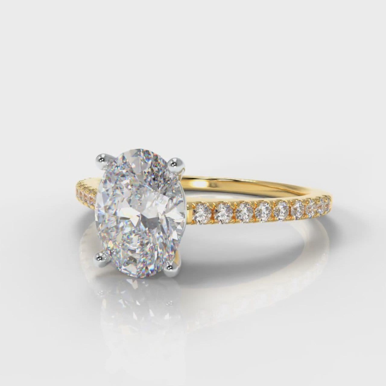 Petite Micropavé Oval Diamond Engagement Ring - Yellow Gold