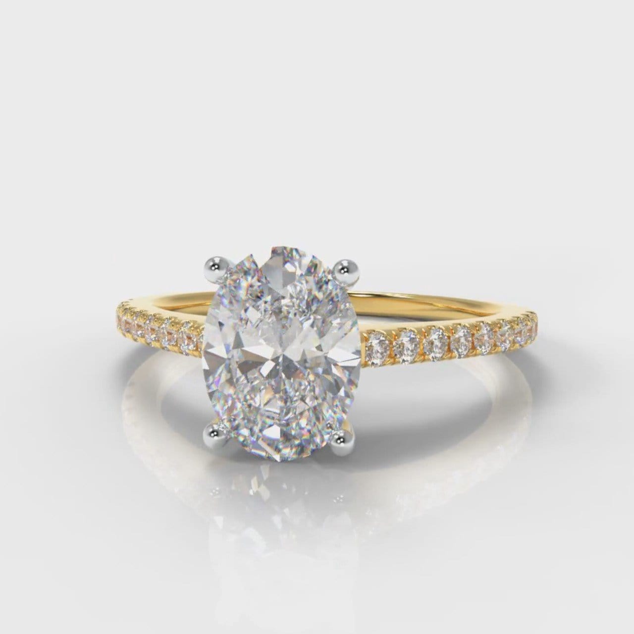 Petite Micropavé Oval Diamond Engagement Ring - Yellow Gold