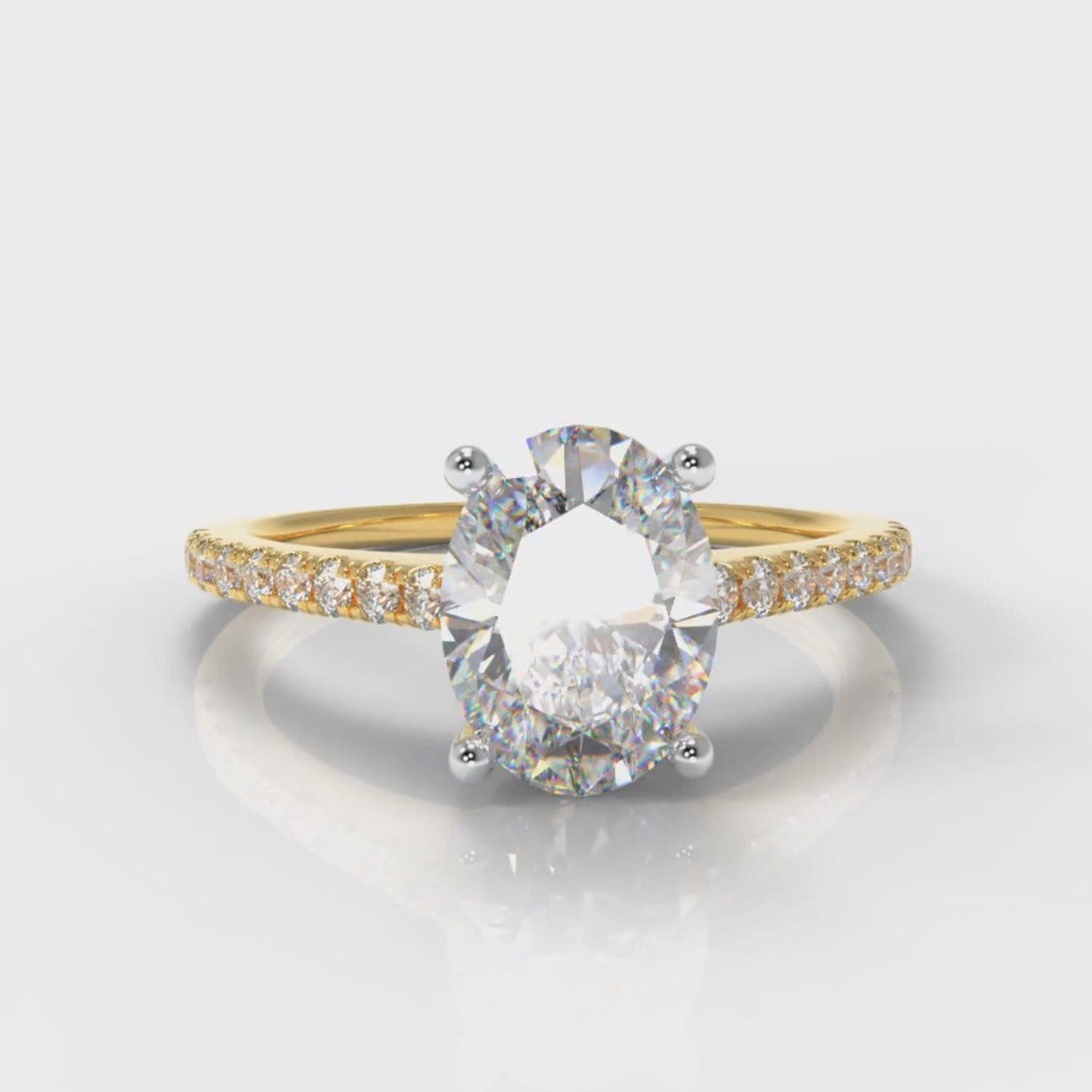 Petite Micropavé Oval Diamond Engagement Ring - Yellow Gold