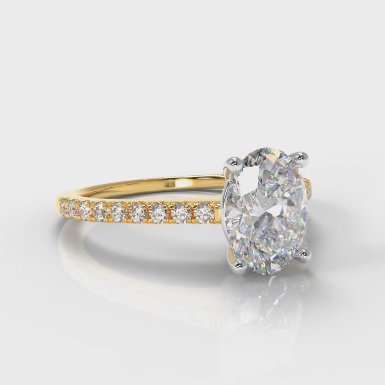 Petite Micropavé Oval Diamond Engagement Ring - Yellow Gold