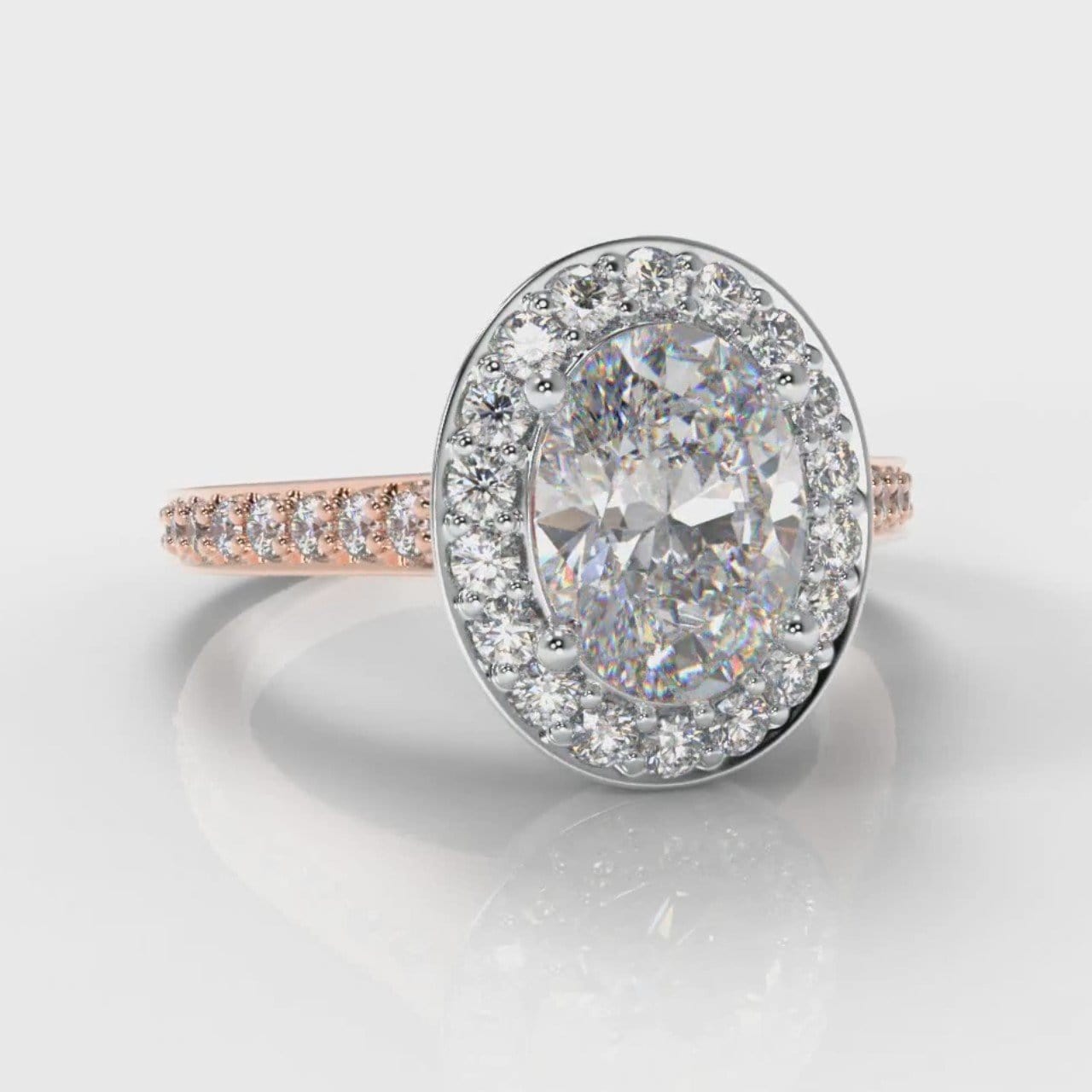 Pavé Oval Diamond Halo Engagement Ring - Two Tone Rose Gold