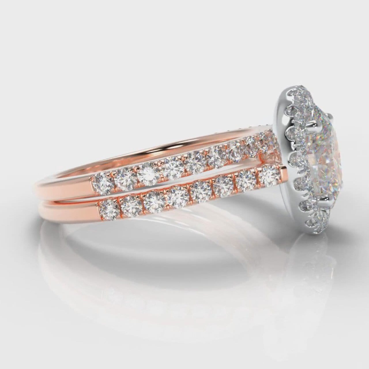 Petite Micropavé Oval Diamond Halo Bridal Set - Two Tone Rose Gold