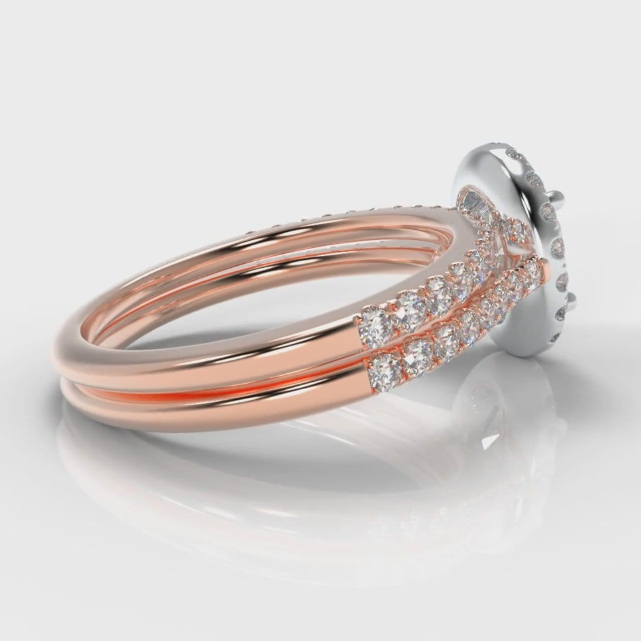 Petite Micropavé Oval Diamond Halo Bridal Set - Two Tone Rose Gold