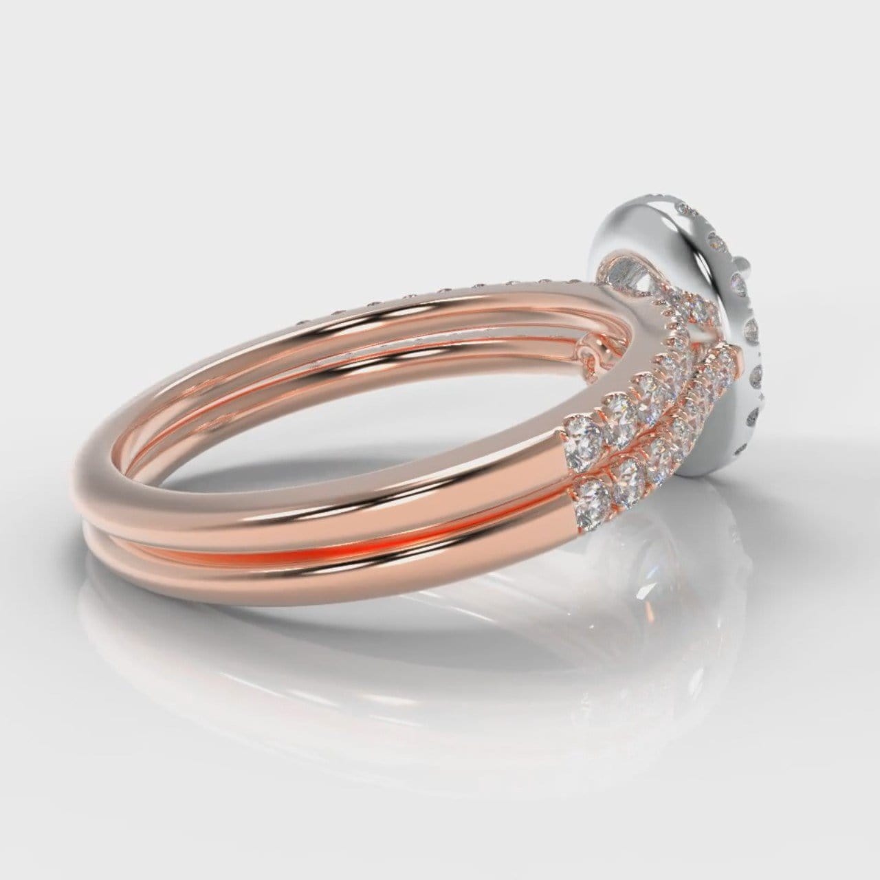 Petite Micropavé Oval Diamond Halo Bridal Set - Two Tone Rose Gold