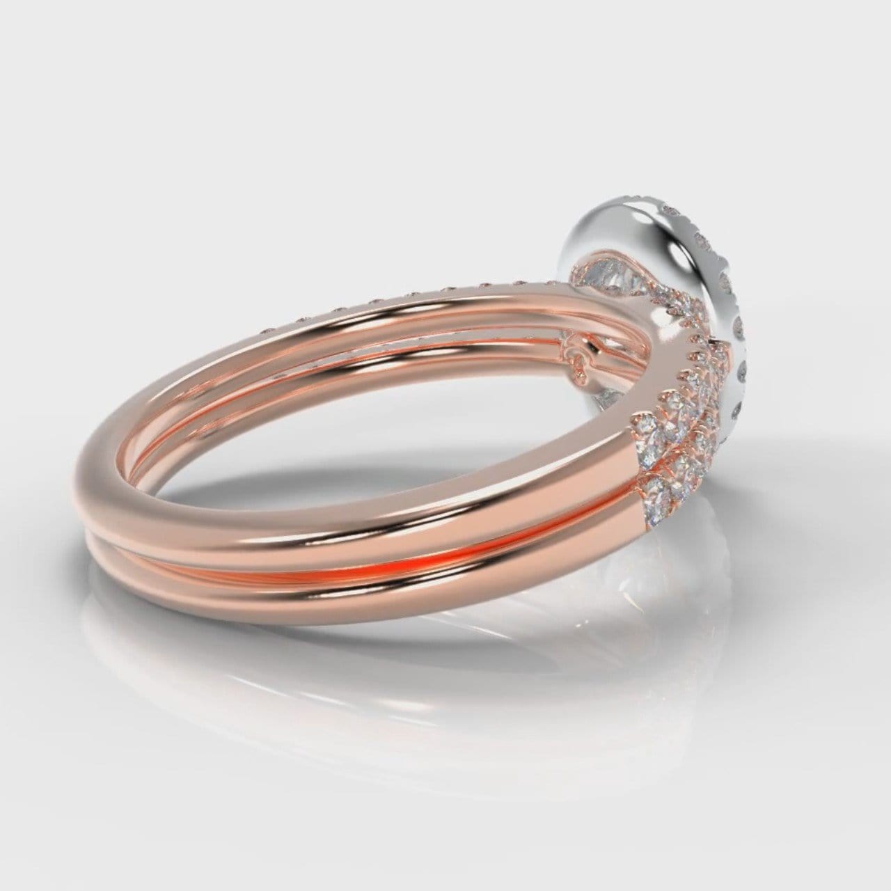 Petite Micropavé Oval Diamond Halo Bridal Set - Two Tone Rose Gold