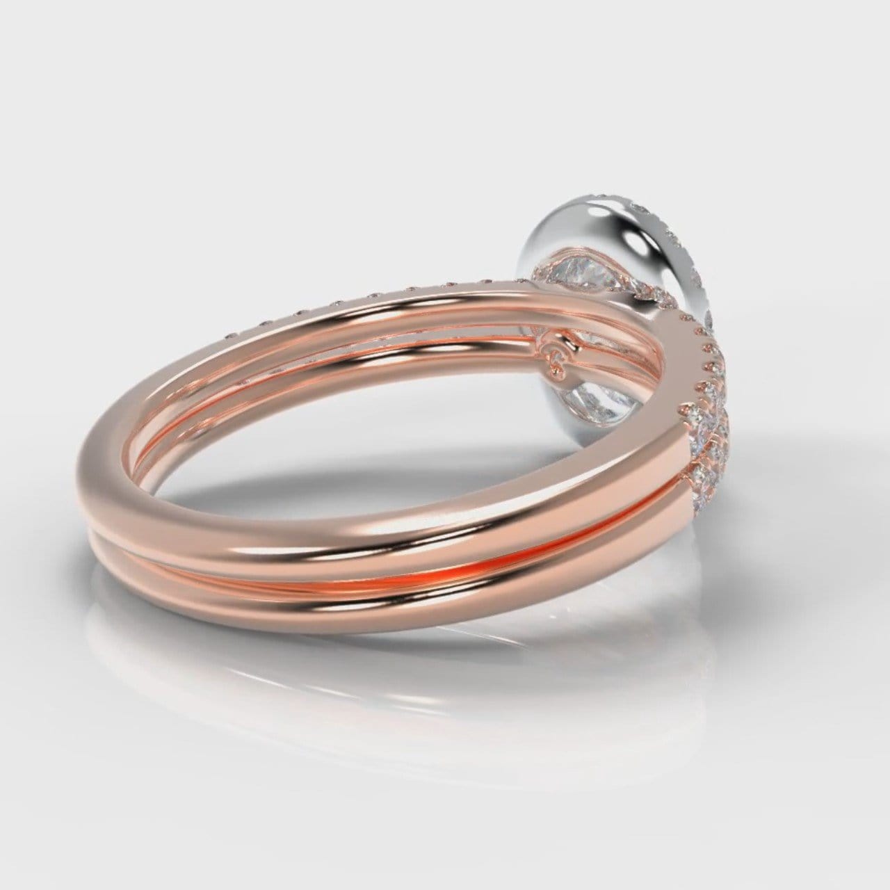 Petite Micropavé Oval Diamond Halo Bridal Set - Two Tone Rose Gold