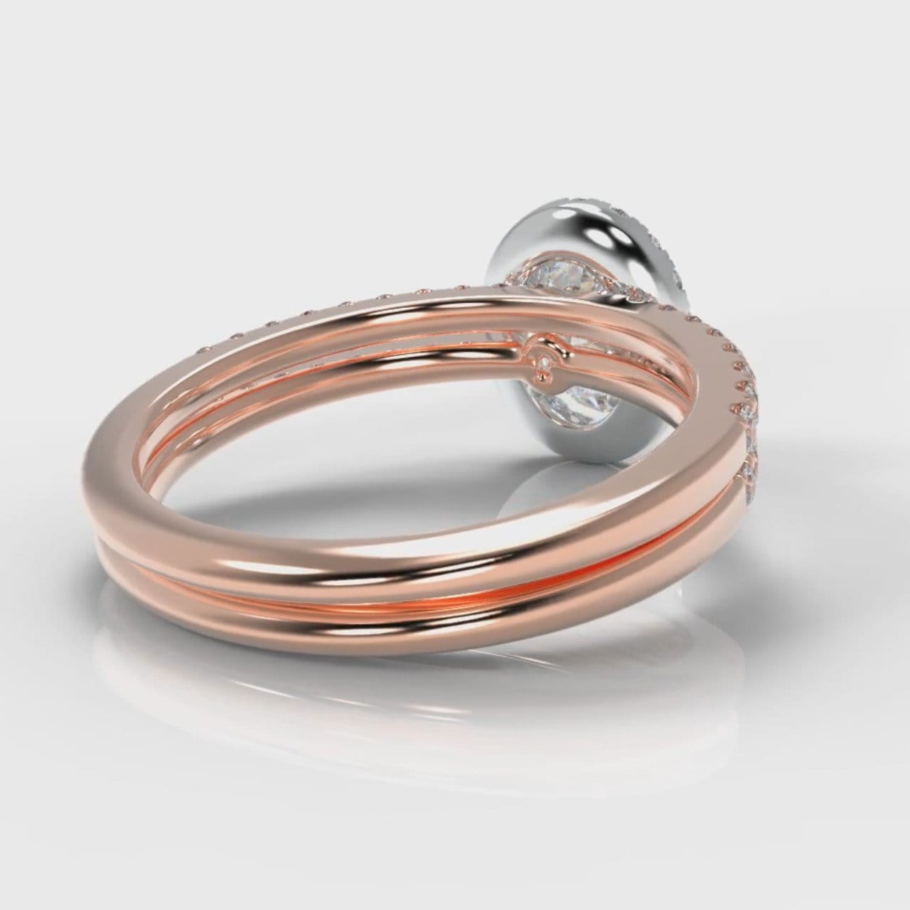 Petite Micropavé Oval Diamond Halo Bridal Set - Two Tone Rose Gold