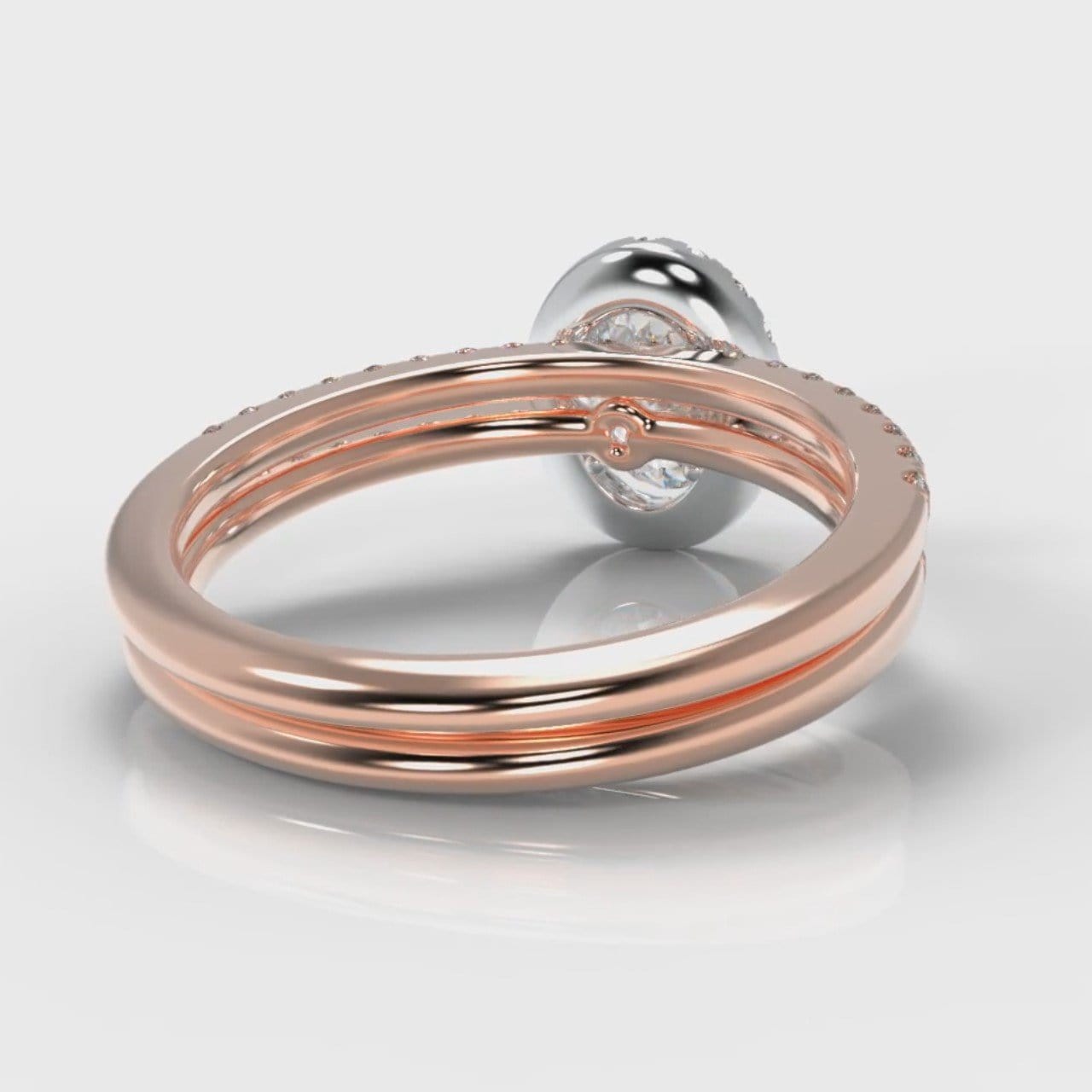 Petite Micropavé Oval Diamond Halo Bridal Set - Two Tone Rose Gold