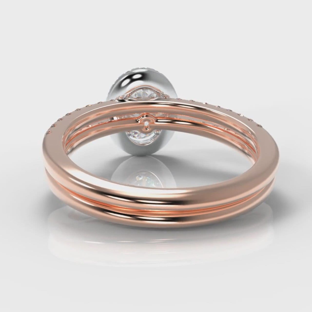 Petite Micropavé Oval Diamond Halo Bridal Set - Two Tone Rose Gold