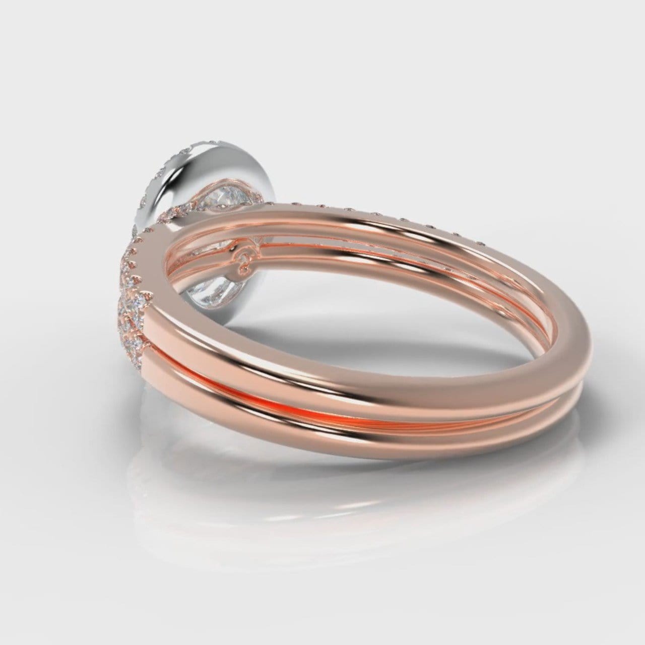 Petite Micropavé Oval Diamond Halo Bridal Set - Two Tone Rose Gold