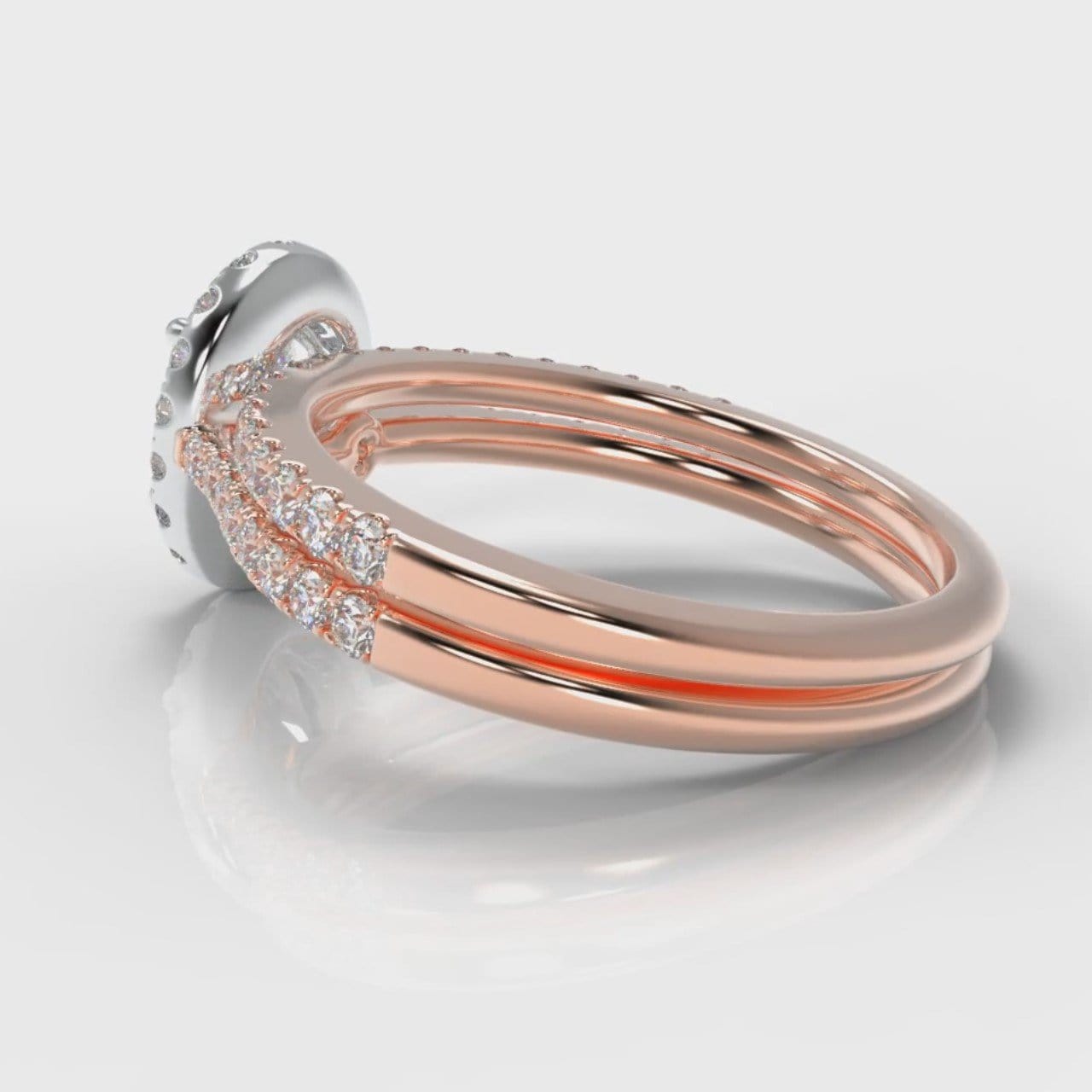 Petite Micropavé Oval Diamond Halo Bridal Set - Two Tone Rose Gold