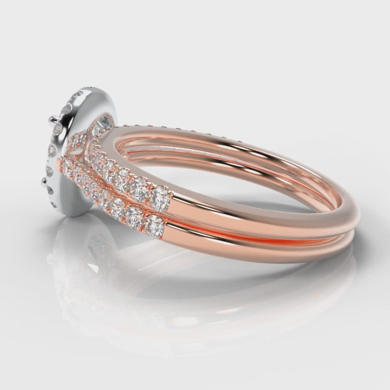 Petite Micropavé Oval Diamond Halo Bridal Set - Two Tone Rose Gold