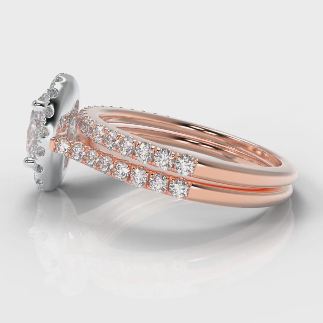 Petite Micropavé Oval Diamond Halo Bridal Set - Two Tone Rose Gold