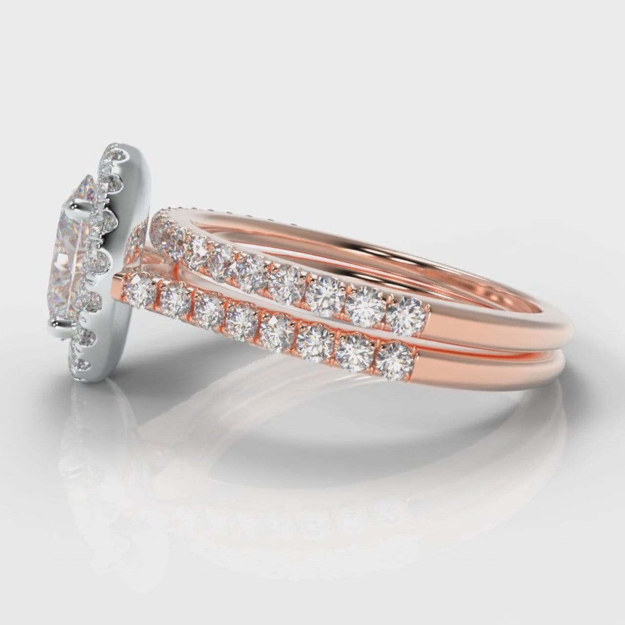 Petite Micropavé Oval Diamond Halo Bridal Set - Two Tone Rose Gold