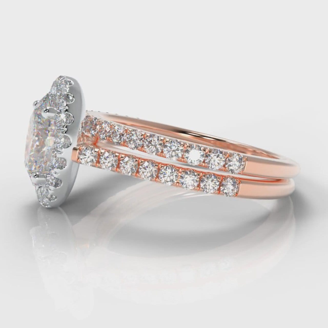 Petite Micropavé Oval Diamond Halo Bridal Set - Two Tone Rose Gold