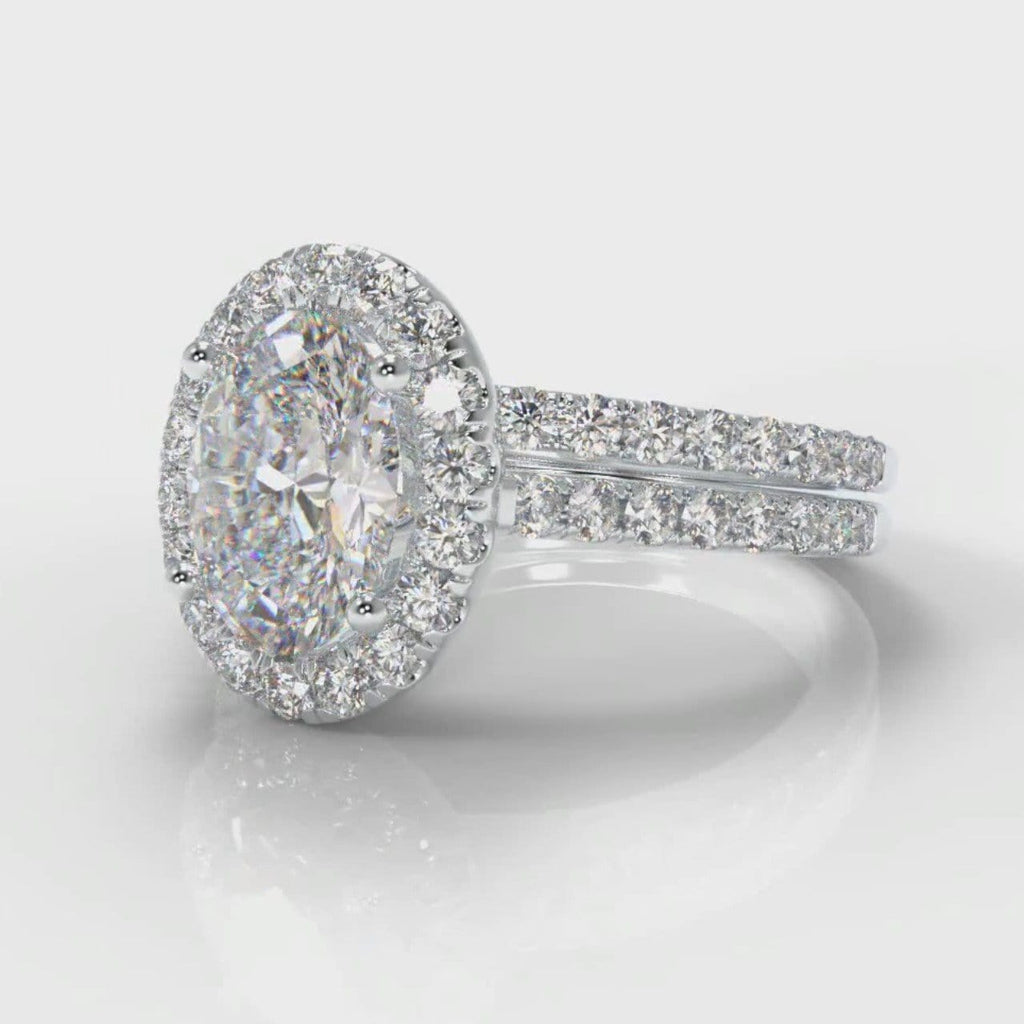 Petite Micropavé Oval Diamond Halo Bridal Set