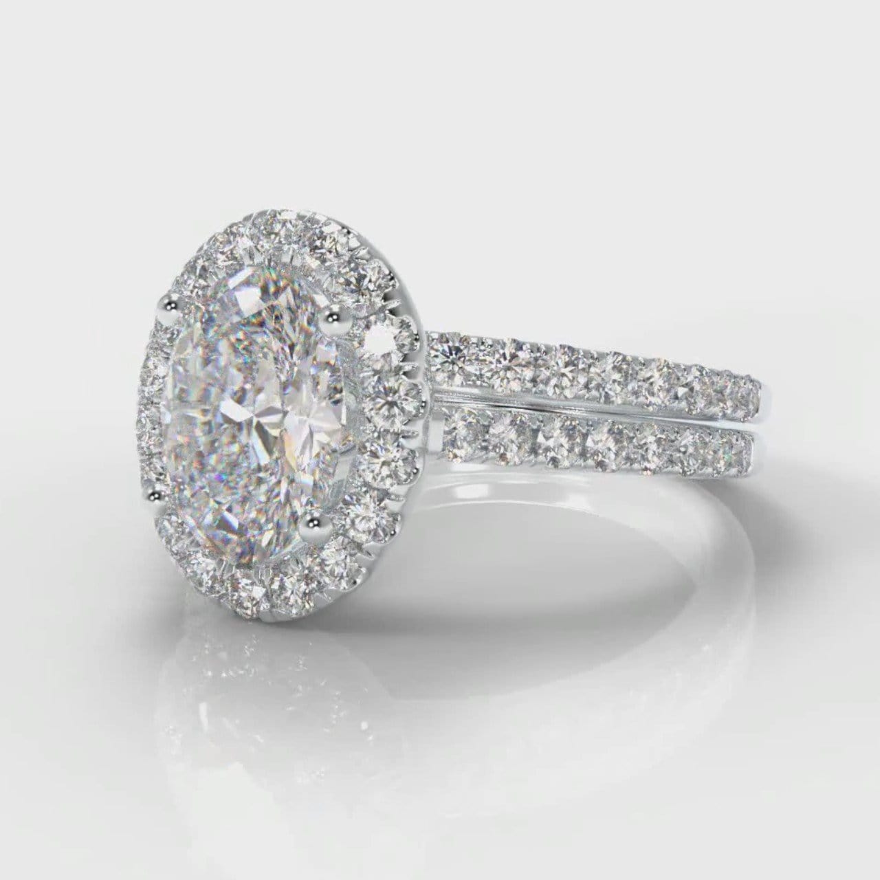Petite Micropavé Oval Diamond Halo Bridal Set