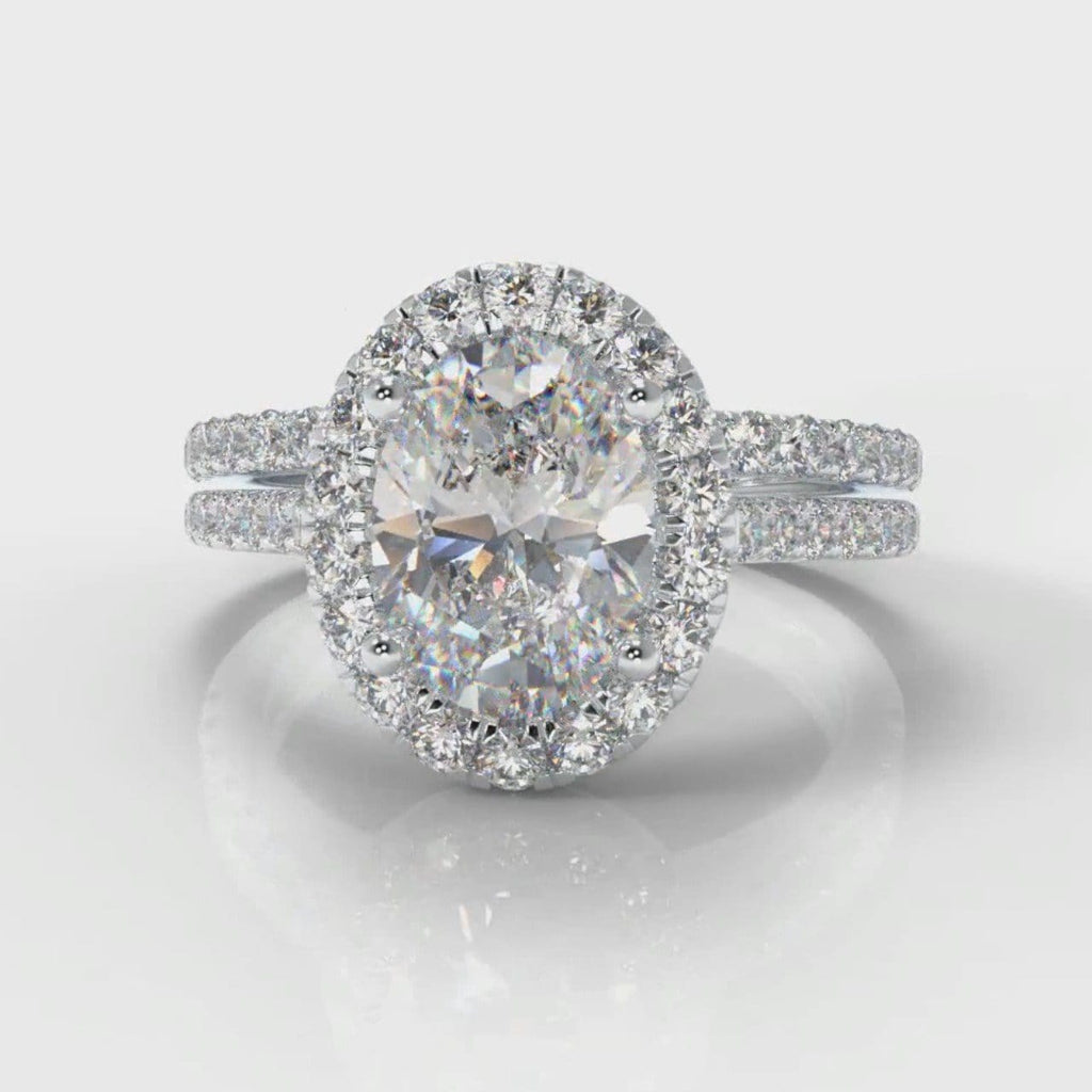 Petite Micropavé Oval Diamond Halo Bridal Set