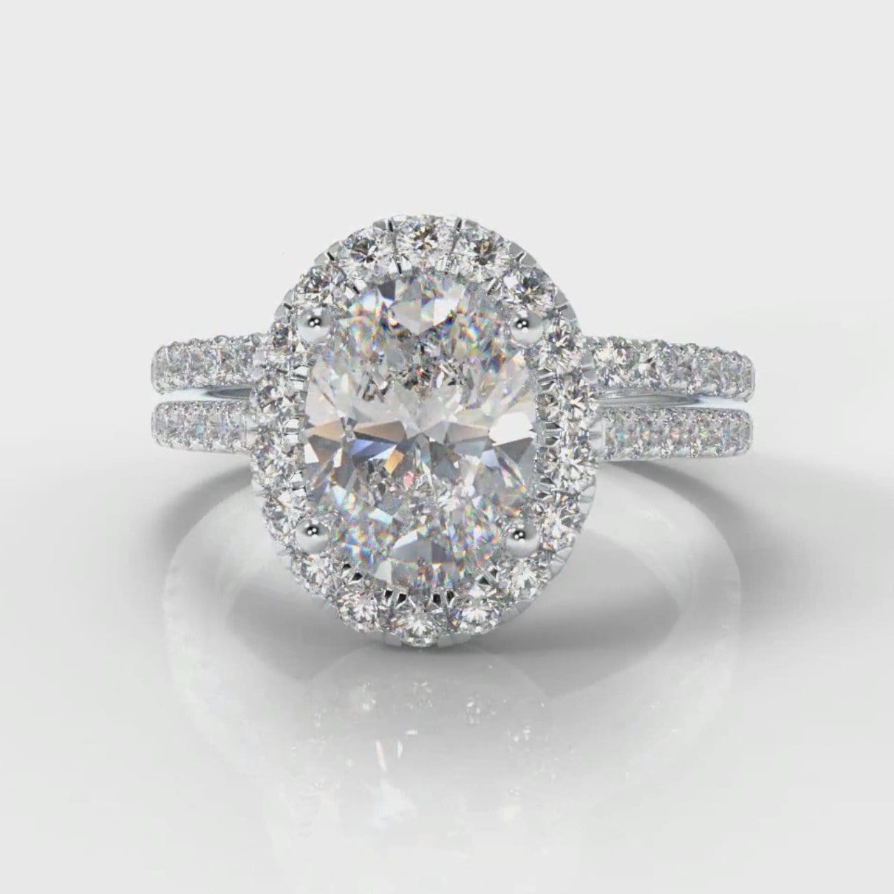 Petite Micropavé Oval Diamond Halo Bridal Set