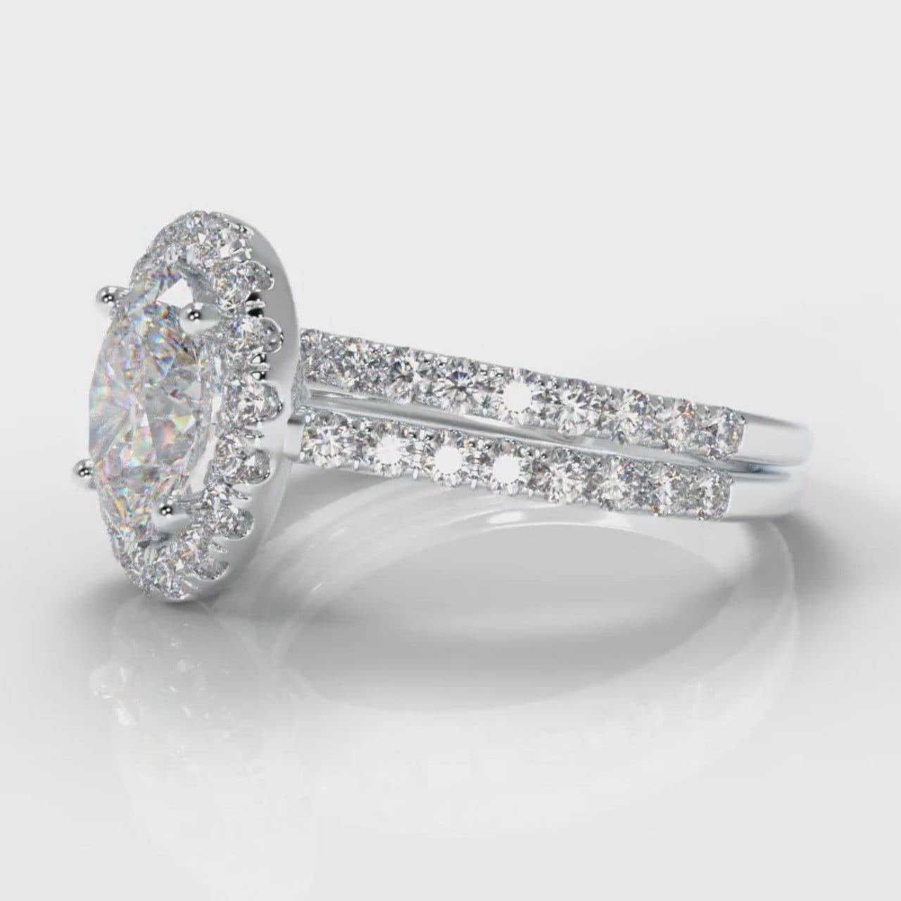Petite Micropavé Oval Diamond Halo Bridal Set