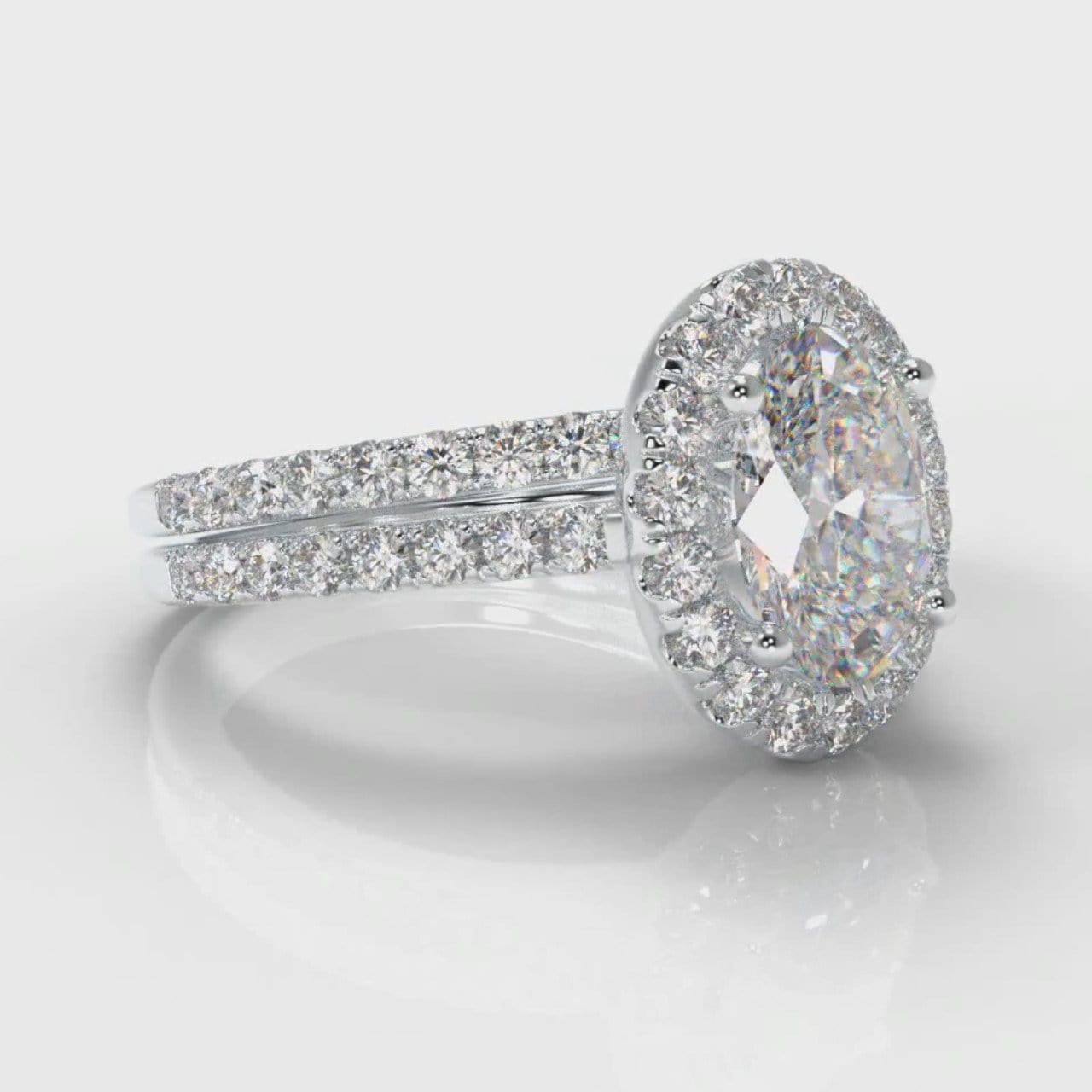 Petite Micropavé Oval Diamond Halo Bridal Set