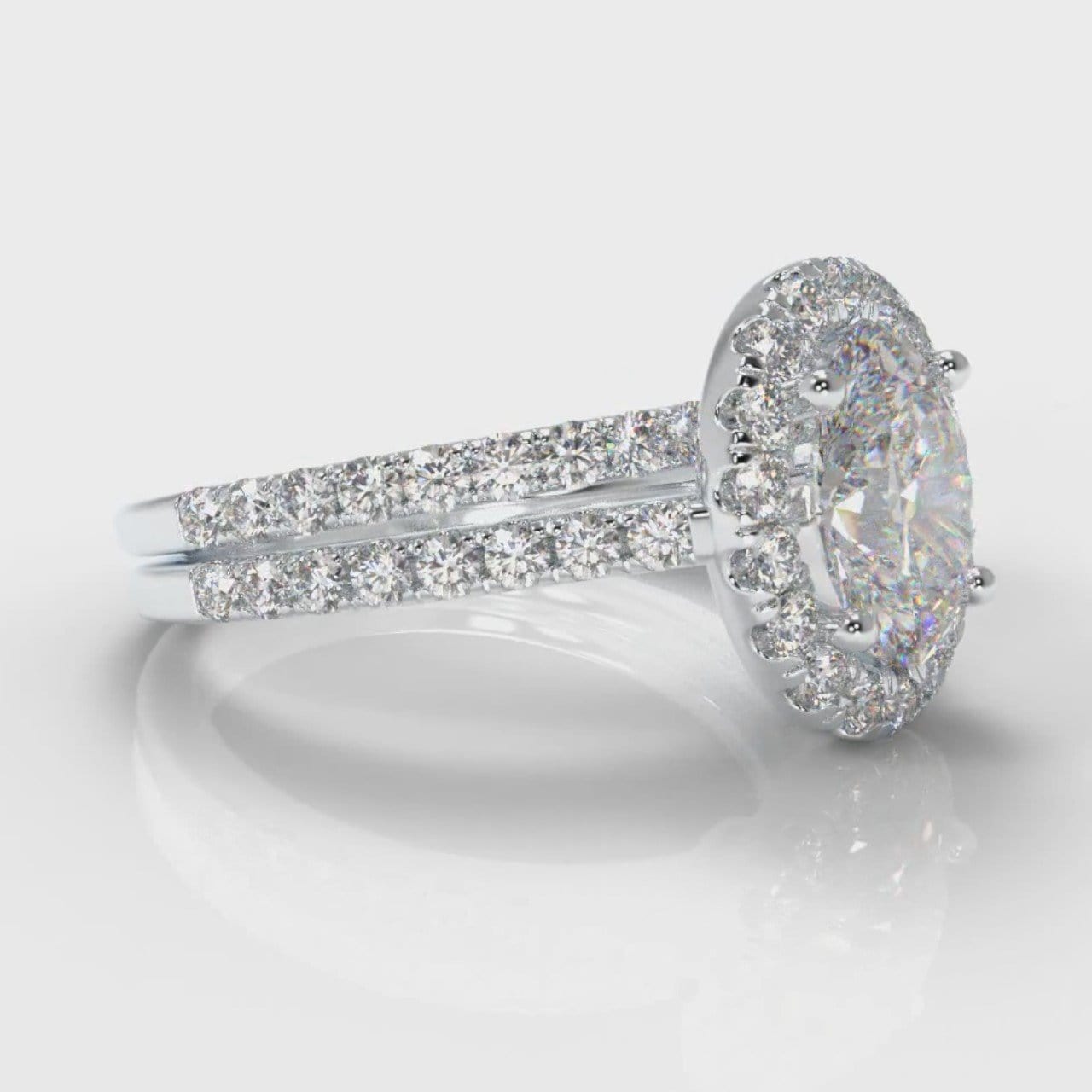 Petite Micropavé Oval Diamond Halo Bridal Set