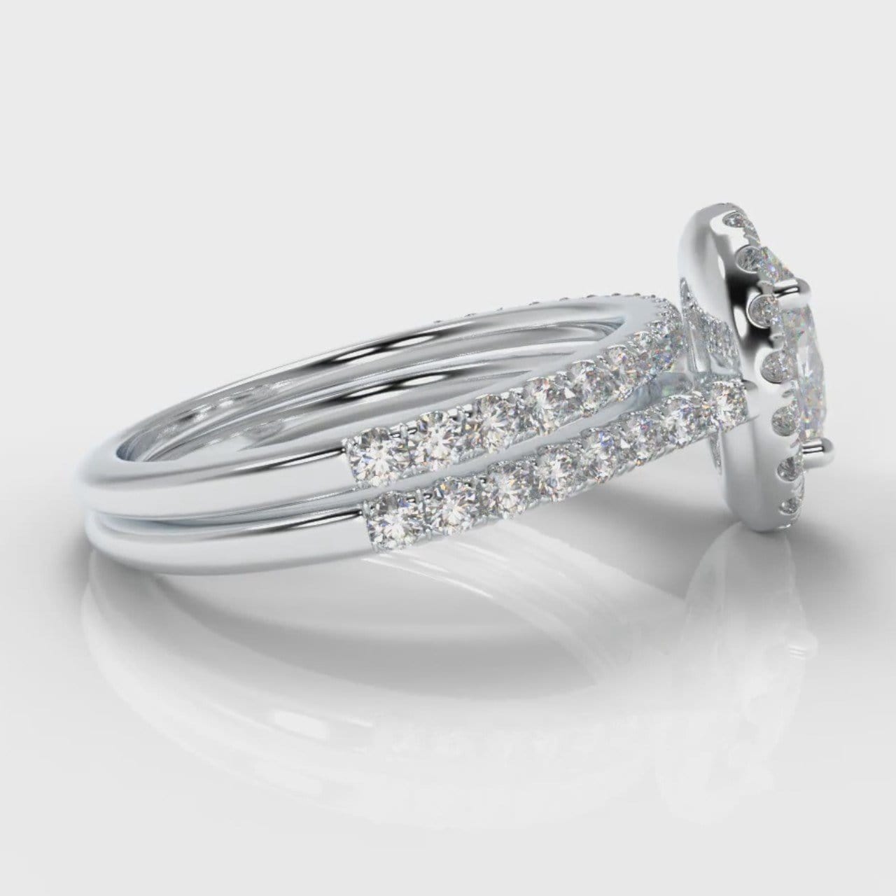Petite Micropavé Oval Diamond Halo Bridal Set