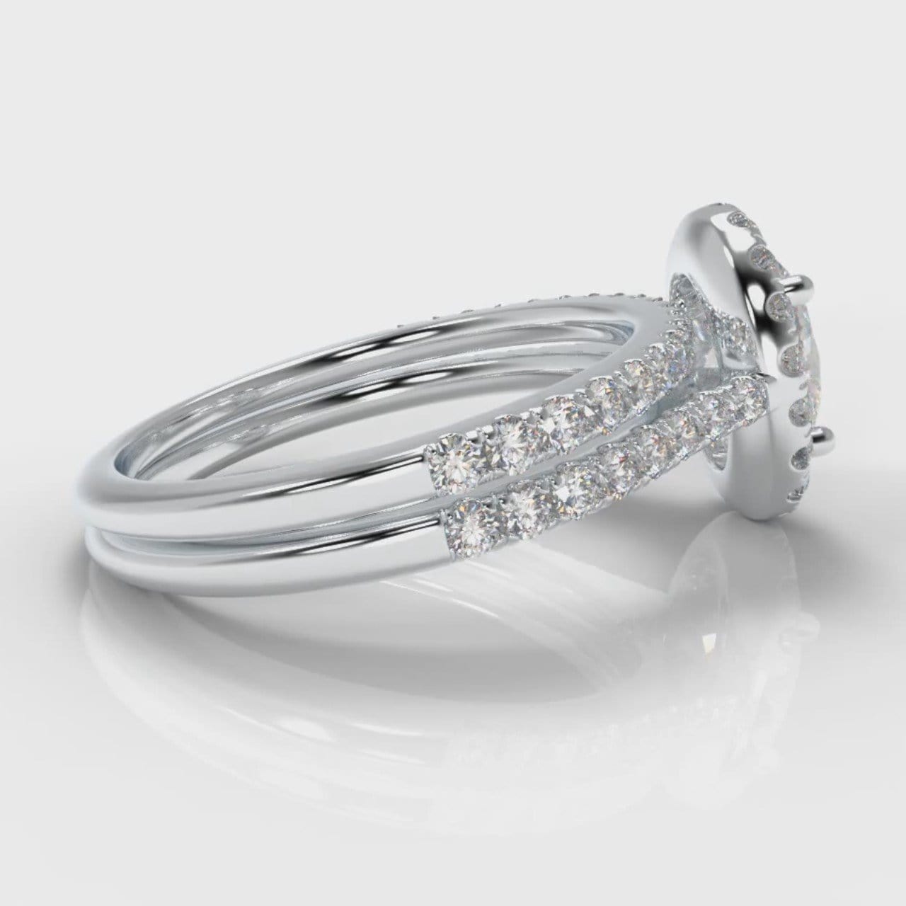 Petite Micropavé Oval Diamond Halo Bridal Set