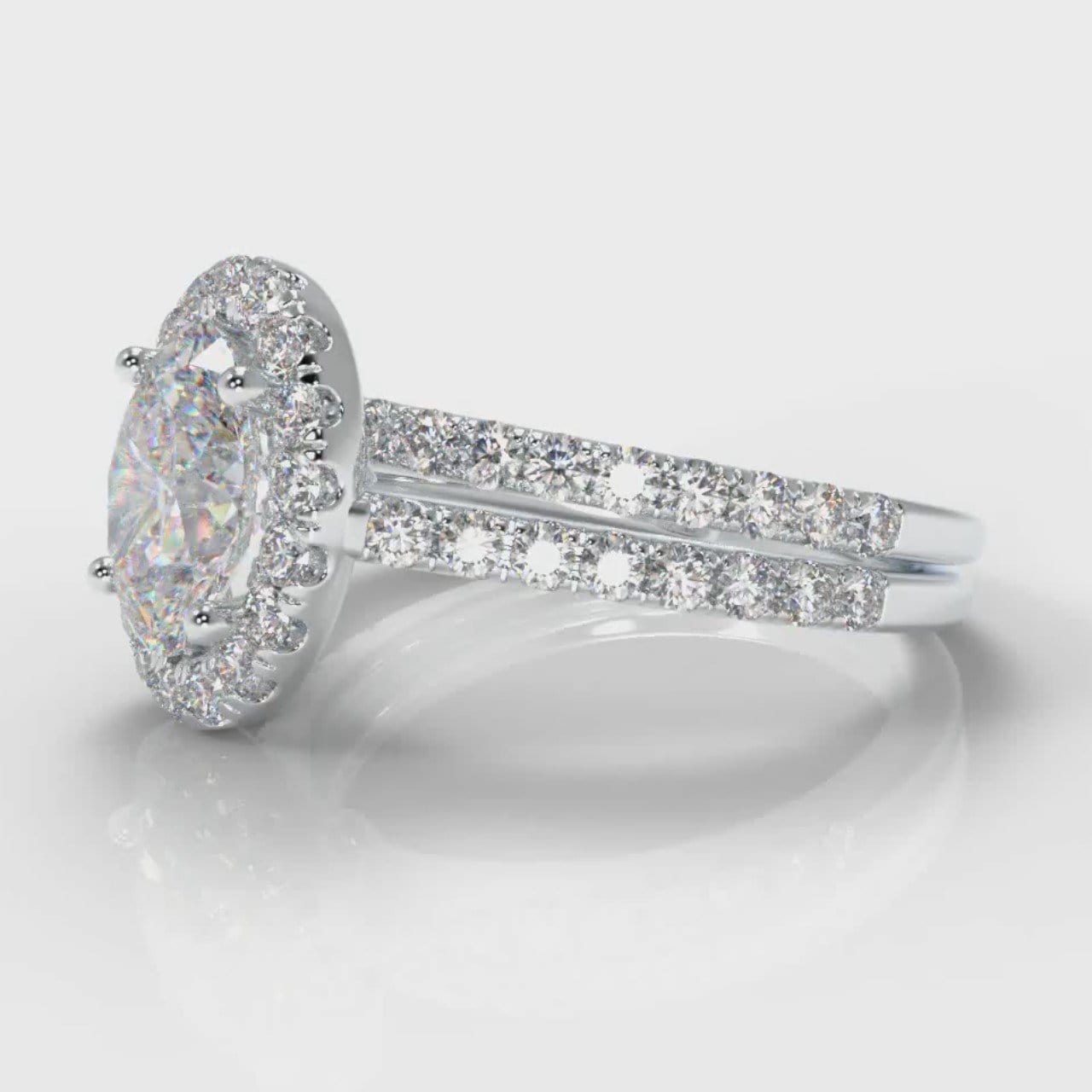 Petite Micropavé Oval Diamond Halo Bridal Set