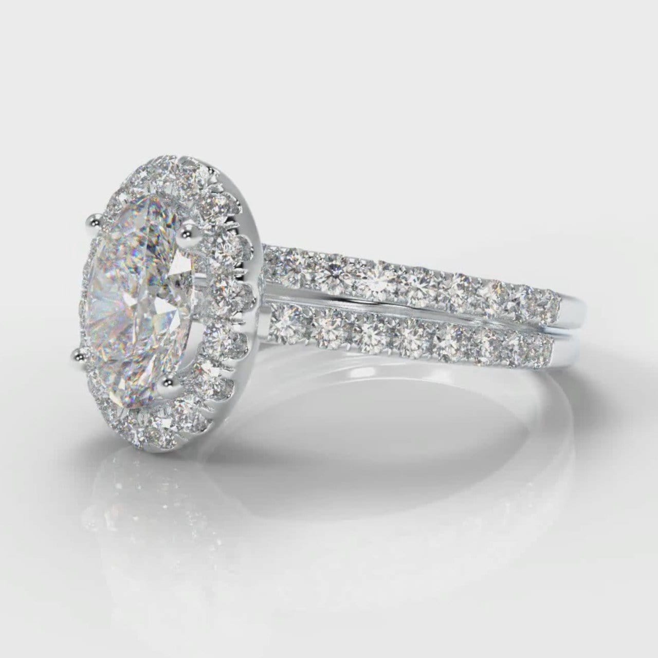 Petite Micropavé Oval Diamond Halo Bridal Set