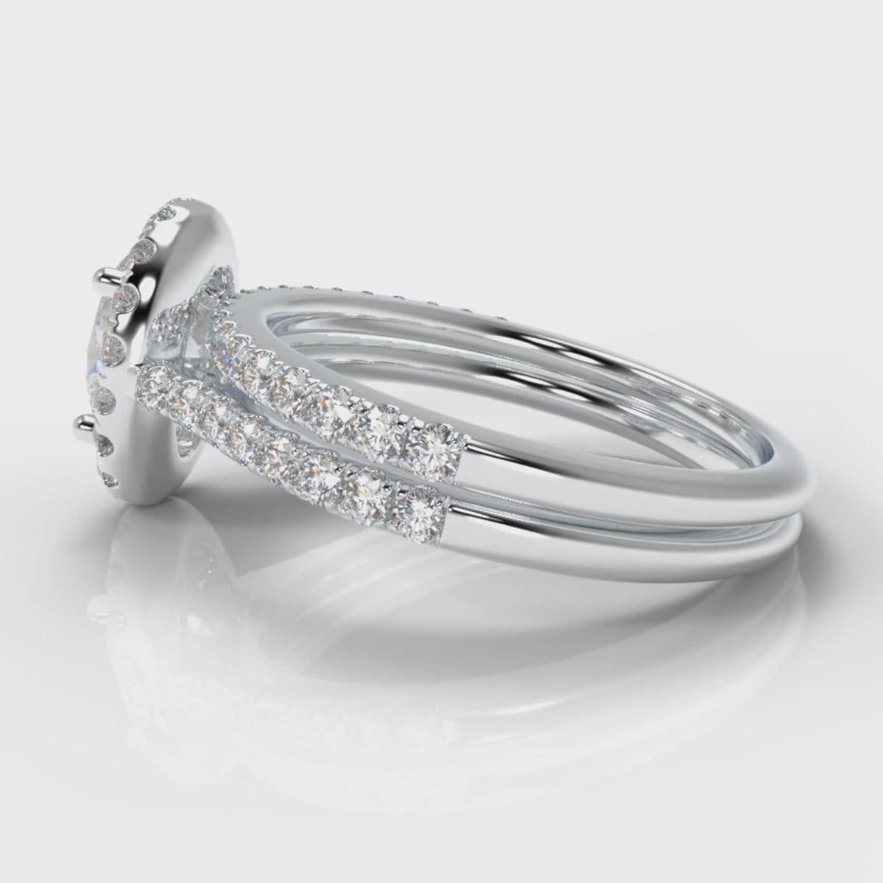 Petite Micropavé Oval Diamond Halo Bridal Set