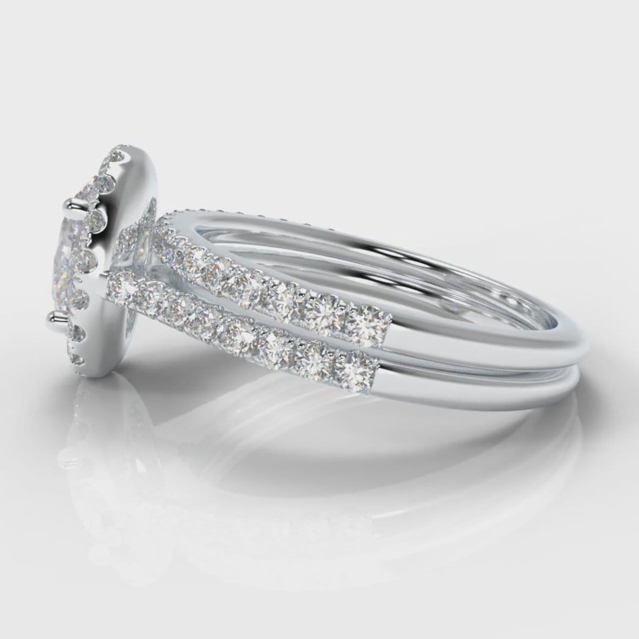 Petite Micropavé Oval Diamond Halo Bridal Set