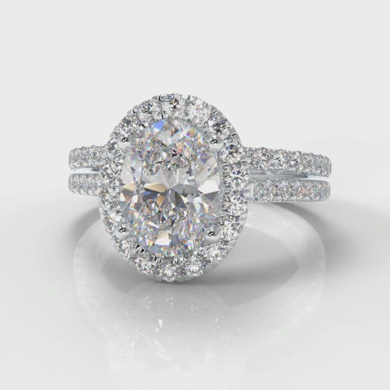 Petite Micropavé Oval Diamond Halo Bridal Set