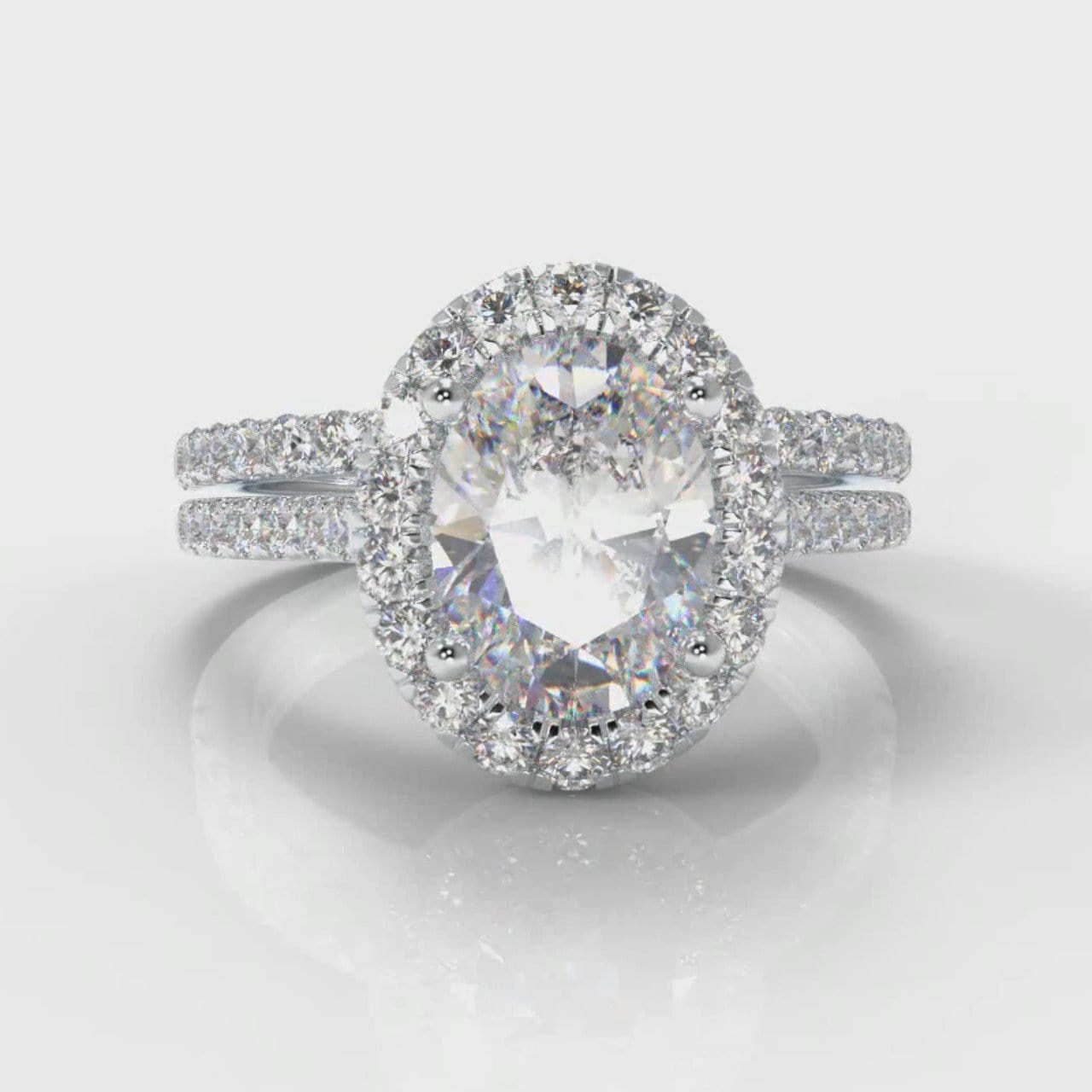 Petite Micropavé Oval Diamond Halo Bridal Set
